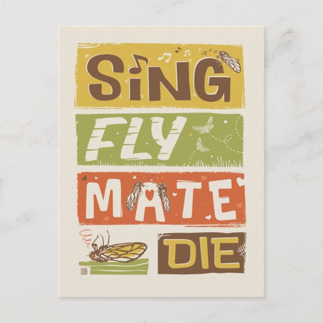 Cicada Sing Fly Mate Die Postcard (Front)