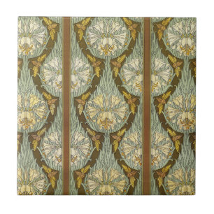 Cicadas & Lilies,Insects Plants Floral Art Nouveau Ceramic Tile