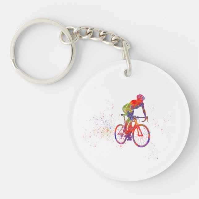 Ciclista de competicion en acuarela key ring (Front)