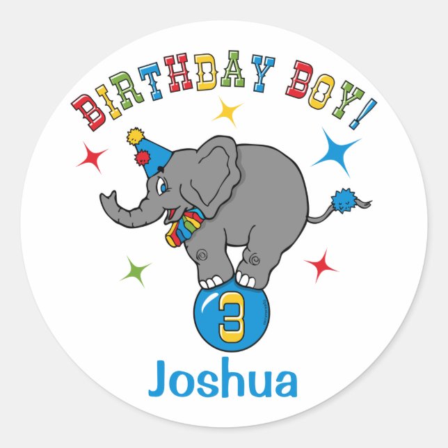 Cicus Elephant 3rd Birthday Classic Round Sticker (Front)