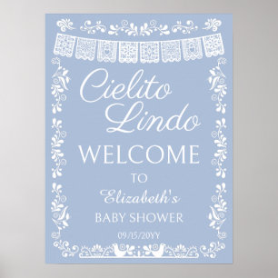 Cielito Lindo Baby Shower Dusty Blue Welcome Poster