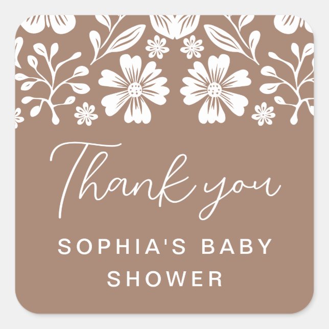 Cielito Lindo Baby Shower Terracotta Thank You Square Sticker (Front)