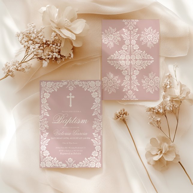 Cielito Lindo Baptism Blush Pink Invitation (Creator Uploaded)