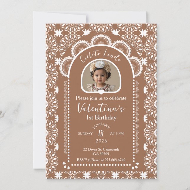 Cielito Lindo Beige 1st Birthday Photo Invitation (Front)