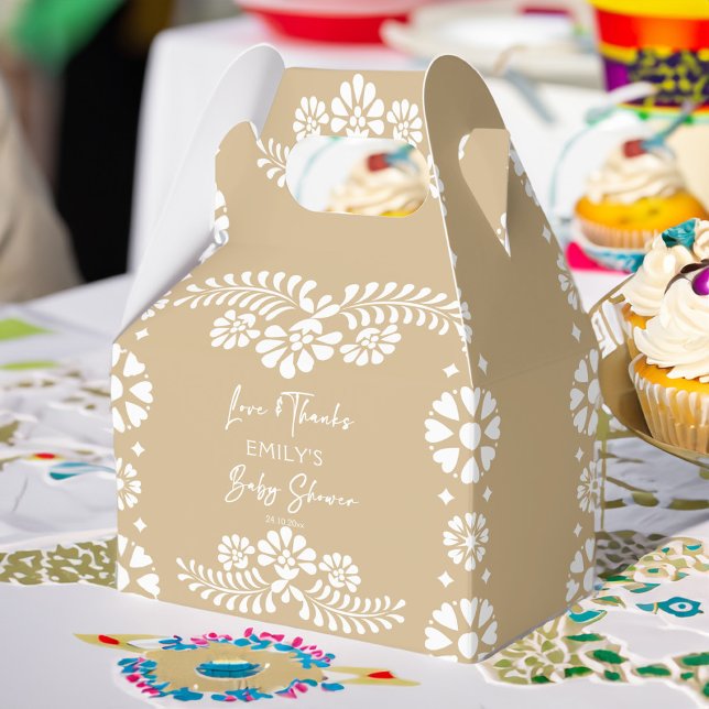 Cielito lindo beige baby shower favours favour box (Cielito lindo beige Mexican fiesta papel picado baby shower favors personalized  favor boxes)
