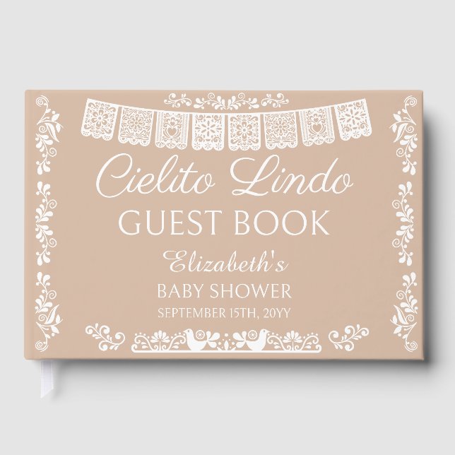 Cielito Lindo Beige Baby Shower Guest Book (Front)