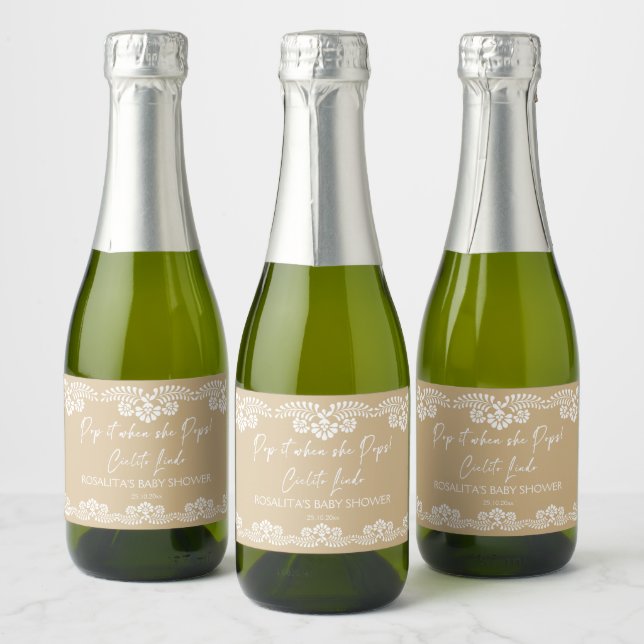 Cielito lindo beige Mexican baby shower Sparkling Wine Label (Bottles)