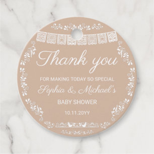 Cielito Lindo Beige Papel Picado Baby Shower Favour Tags