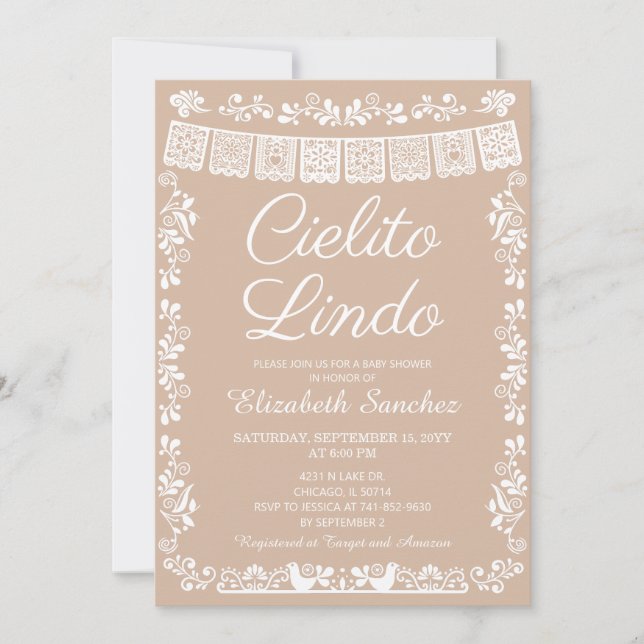 Cielito Lindo Beige Papel Picado Baby Shower Invitation (Front)