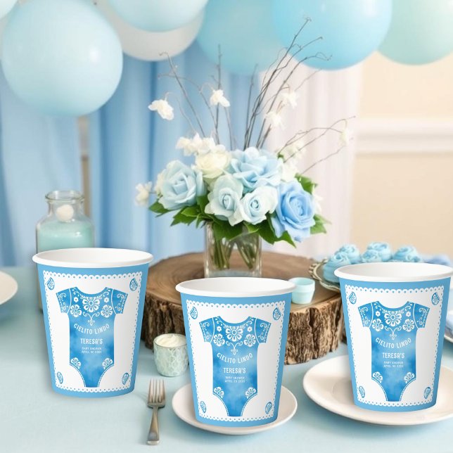 Cielito Lindo blue baby bodysuit boy baby shower Paper Cups (Creator Uploaded)