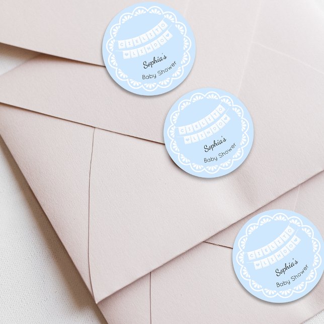 Cielito Lindo Blue Baby Shower Classic Round Sticker (Creator Uploaded)