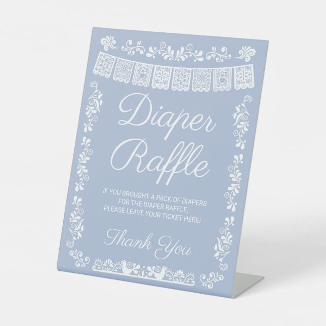 Cielito Lindo Blue Baby Shower Diaper Raffle Sign (Front)