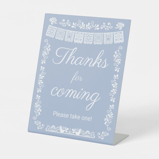Cielito Lindo Blue Baby Shower Thanks for coming Pedestal Sign (Front)