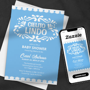 Cielito Lindo Blue Lace Mexican Girl Baby Shower Invitation