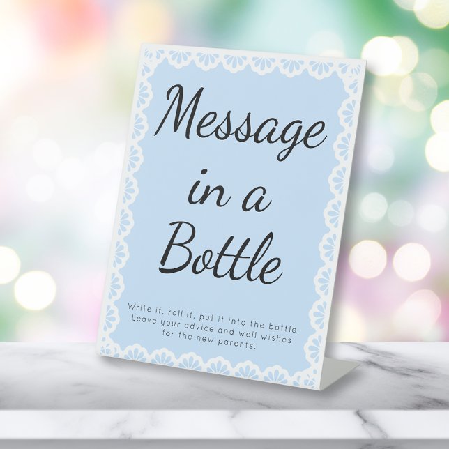 Cielito Lindo Blue Message In A Bottle Baby Shower Pedestal Sign (Creator Uploaded)