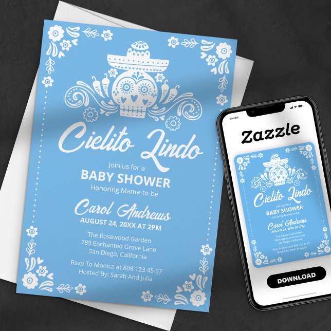 Cielito Lindo Blue Sugar Skull Mexican Baby Shower Invitation (Creator Uploaded)