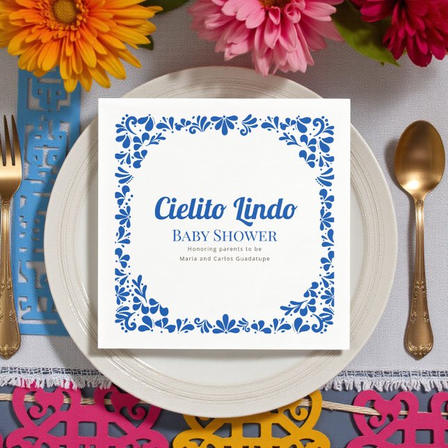 Cielito Lindo Blue Talavera Floral Baby Shower  Napkin (Creator Uploaded)