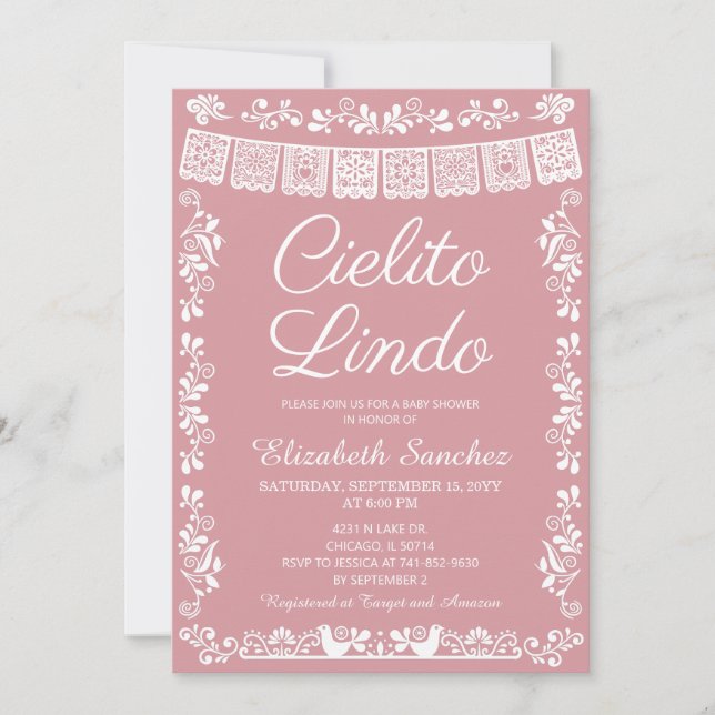 Cielito Lindo Blush Pink Papel Picado Baby Shower Invitation (Front)