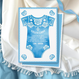 Cielito Lindo cute blue bodysuit boy baby shower Thank You Card