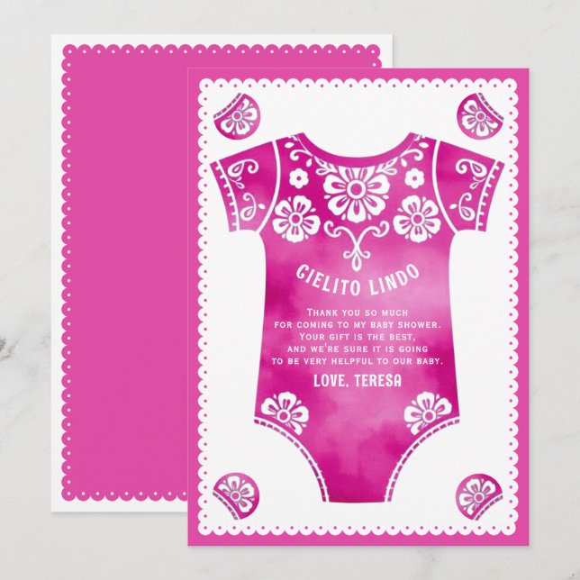 Cielito Lindo cute pink bodysuit girl baby shower Thank You Card (Front/Back)
