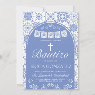 Cielito Lindo Dusty Blue Bautizo Talavera  Invitation