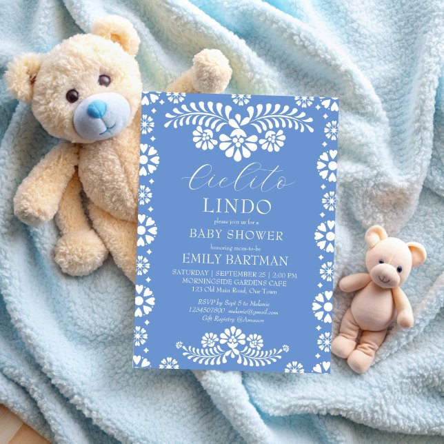 Cielito lindo dusty blue Mexican baby shower Invitation (Cielito lindo dusty blue Mexican boy baby shower Invitation template papel picado Mexican fiesta)