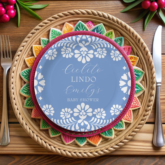 Cielito lindo dusty blue Mexican baby shower Paper Plate (Cielito lindo dusty blue Mexican baby shower monogrammed Paper Plates personalized table decor)
