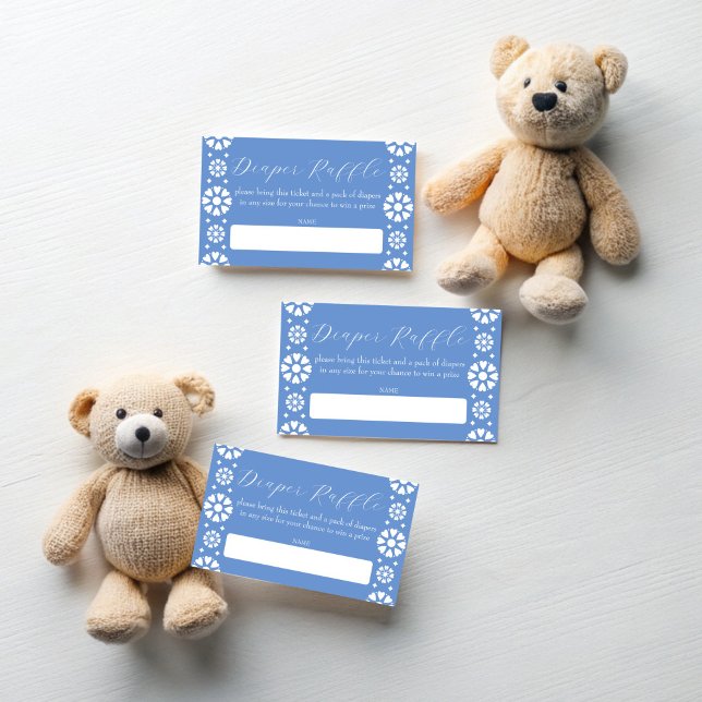 Cielito lindo dusty blue Mexican diaper raffle Enclosure Card (Cielito lindo dusty blue Mexican baby shower diaper raffle Enclosure Card papel picado raffle ticket)