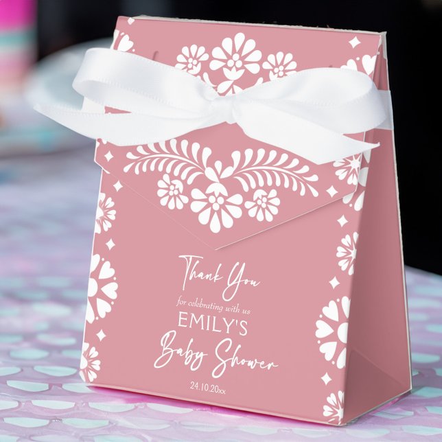 Cielito lindo dusty pink baby shower favours favour box (Cielito lindo dusty pink Mexican fiesta papel picado baby shower favors personalized favor boxes)