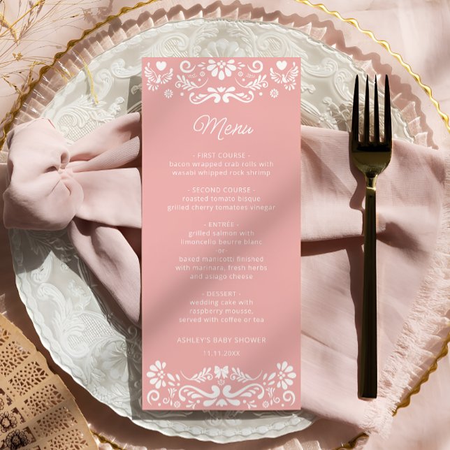 Cielito Lindo Mexican Pink Baby Shower Menu (Creator Uploaded)