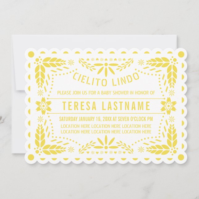 Cielito lindo papel picado baby shower scalloped invitation (Front)