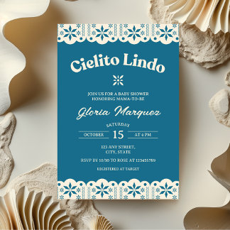 Cielito Lindo Papel Picado Blue Boy Baby Shower Invitation