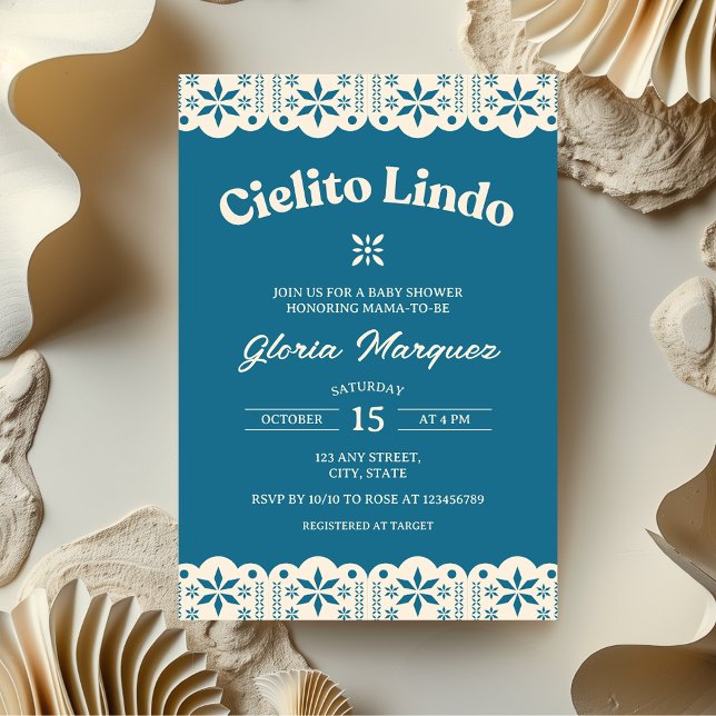 Cielito Lindo Papel Picado Blue Boy Baby Shower Invitation (Cielito Lindo Blue Baby Shower Invitation)