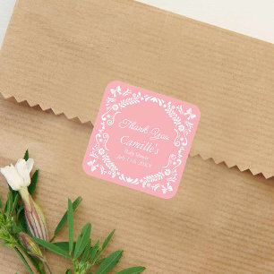 Cielito Lindo Pink Baby Shower Thank you Square Sticker