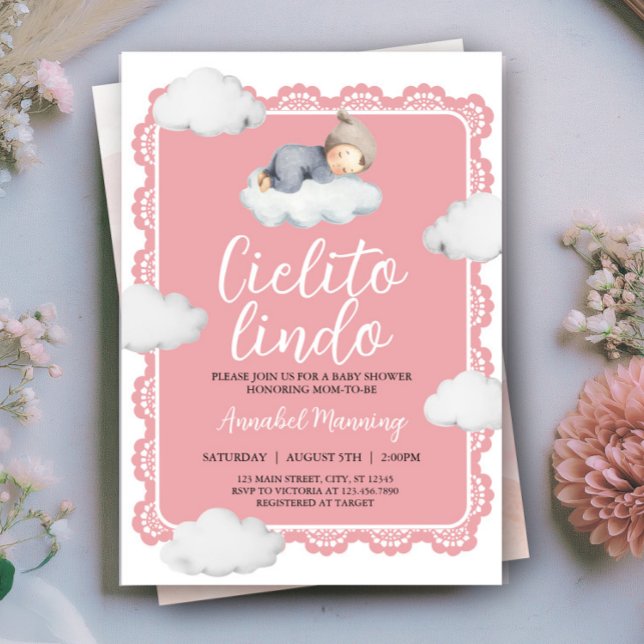 Cielito Lindo Pink Cloudy Sky Girl Baby Shower Invitation (Creator Uploaded)