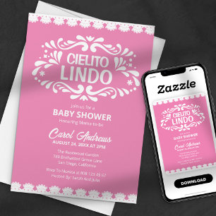 Cielito Lindo Pink Lace Mexican Girl Baby Shower Invitation