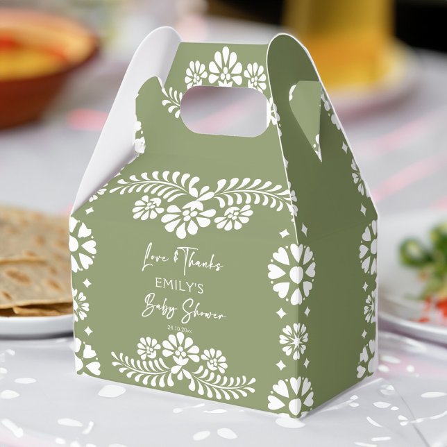 Cielito lindo sage green baby shower favours favour box (Cielito lindo sage green gender neutral Mexican fiesta baby shower favors personalized favor boxes)