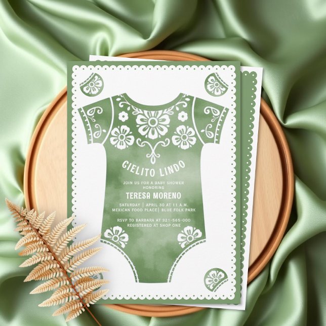 Cielito Lindo sage green bodysuit baby shower Invitation (Creator Uploaded)