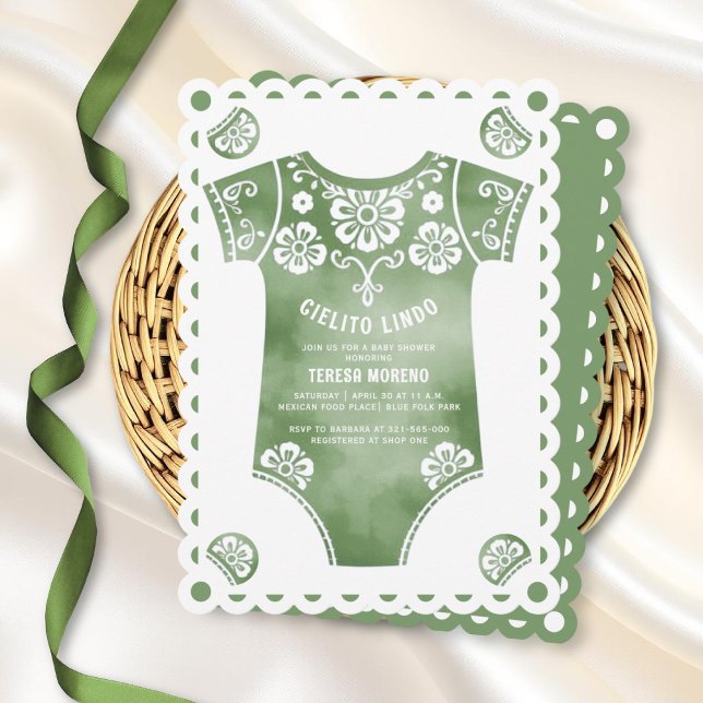 Cielito Lindo sage green bodysuit baby shower Invitation (Creator Uploaded)