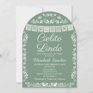 Cielito Lindo Sage Green Papel Picado Baby Shower Invitation