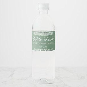 Cielito Lindo Sage Green Papel Picado Baby Shower Water Bottle Label