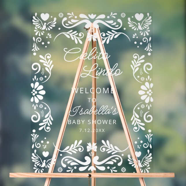 Cielito Lindo Talavera Mexican Baby Shower Welcome Acrylic Sign (Neutral)
