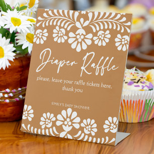 Cielito lindo terracotta baby shower diaper raffle pedestal sign