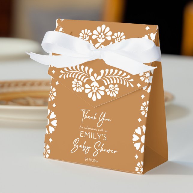 Cielito lindo terracotta baby shower favours favour box (Cielito lindo terracotta Mexican fiesta Talavera Papel picado baby shower favors custom favor boxes)