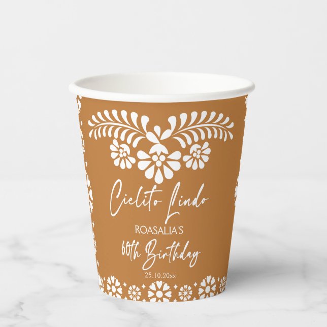Cielito lindo terracotta Mexican 60th birthday Paper Cups (Front)