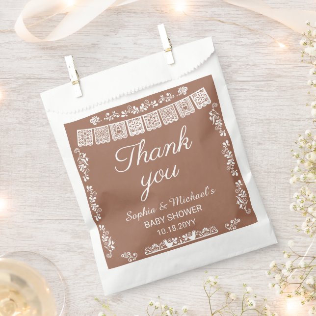 Cielito Lindo Terracotta Papel Picado Baby Shower Favour Bag (Clipped)