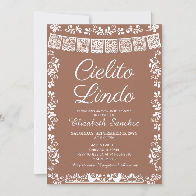 Cielito Lindo Terracotta Papel Picado Baby Shower Invitation (Front)