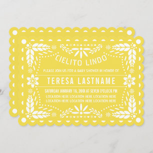 Cielito lindo yellow papel picado baby shower invitation