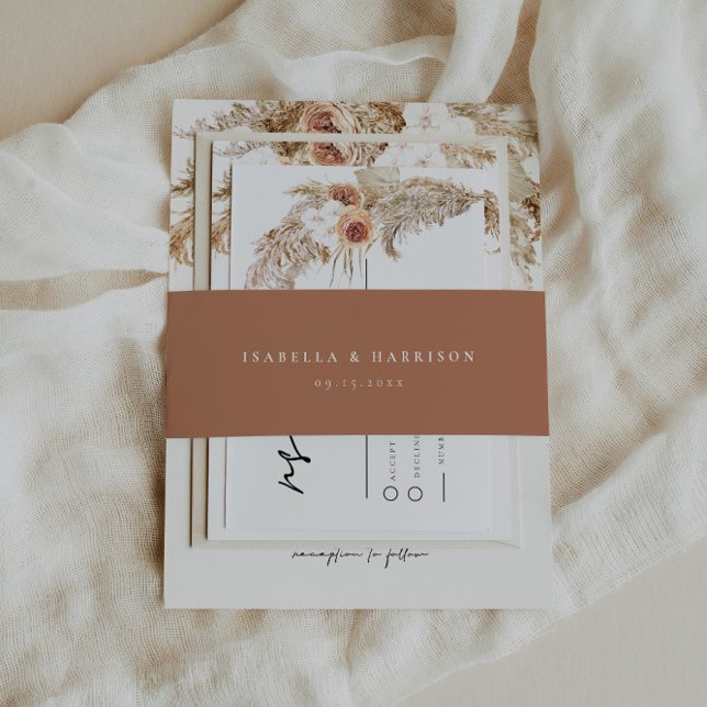 CIERA Bohemian Terracotta Minimalist Wedding Invitation Belly Band (Creator Uploaded)