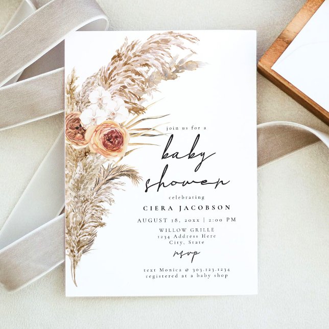CIERA Boho Terracotta Floral Pampas Baby Shower Invitation (Creator Uploaded)